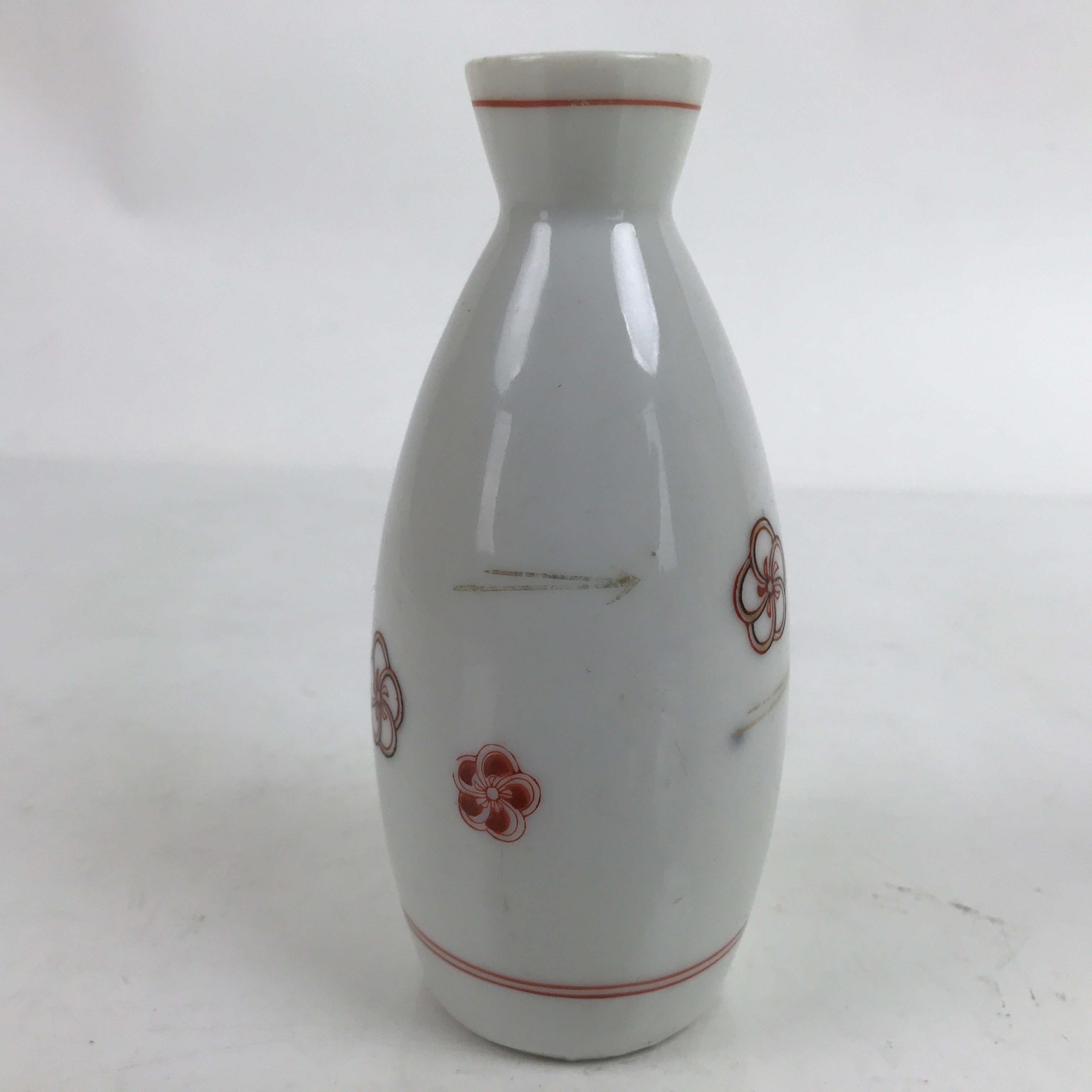 Japanese Porcelain Sake Bottle Tokkuri Vtg Ichi-Go Red Plum Blossom Pine TS717