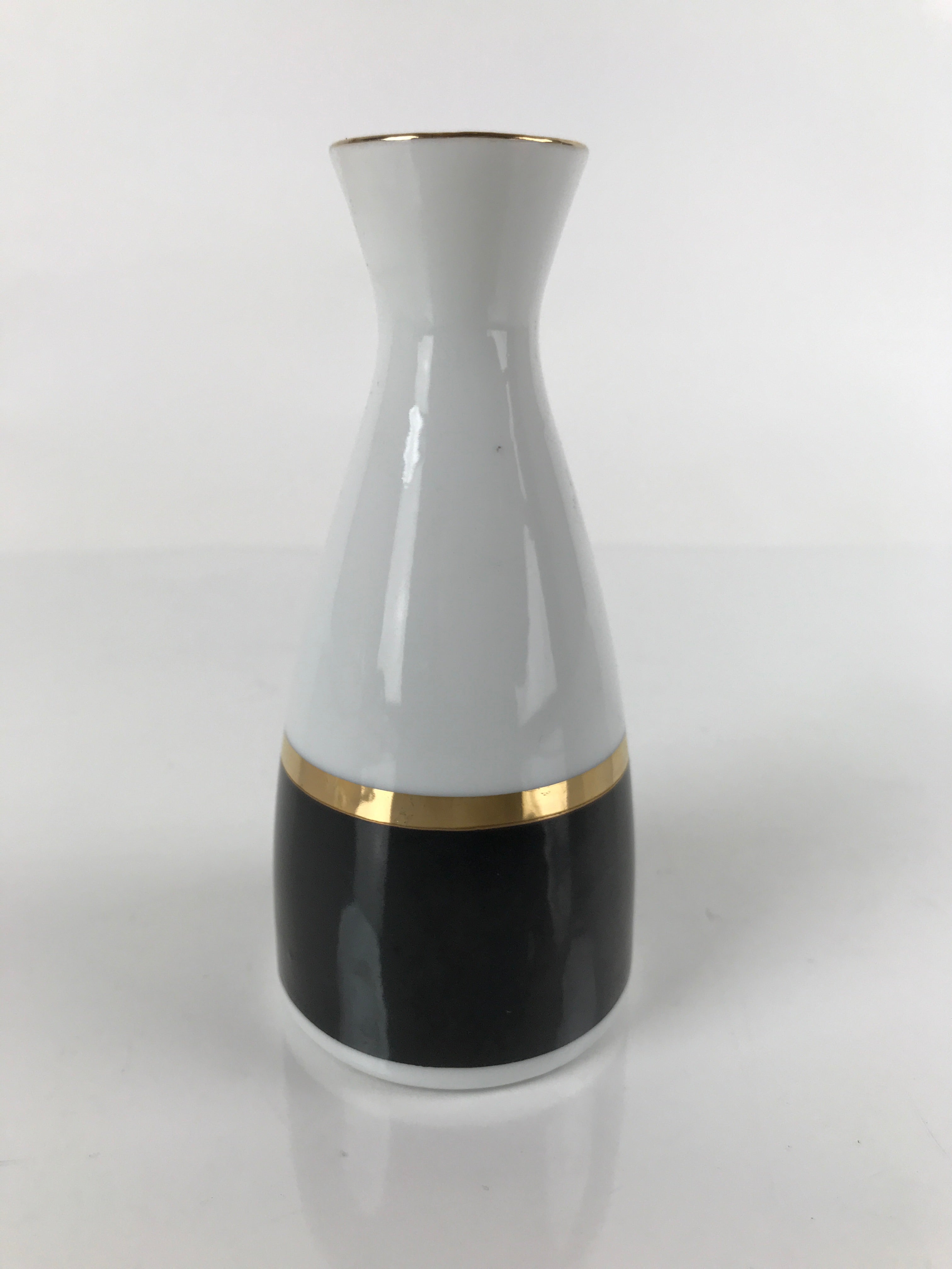 Japanese Porcelain Sake Bottle Tokkuri Vtg Ichi-Go Simple Black Gold White TS639