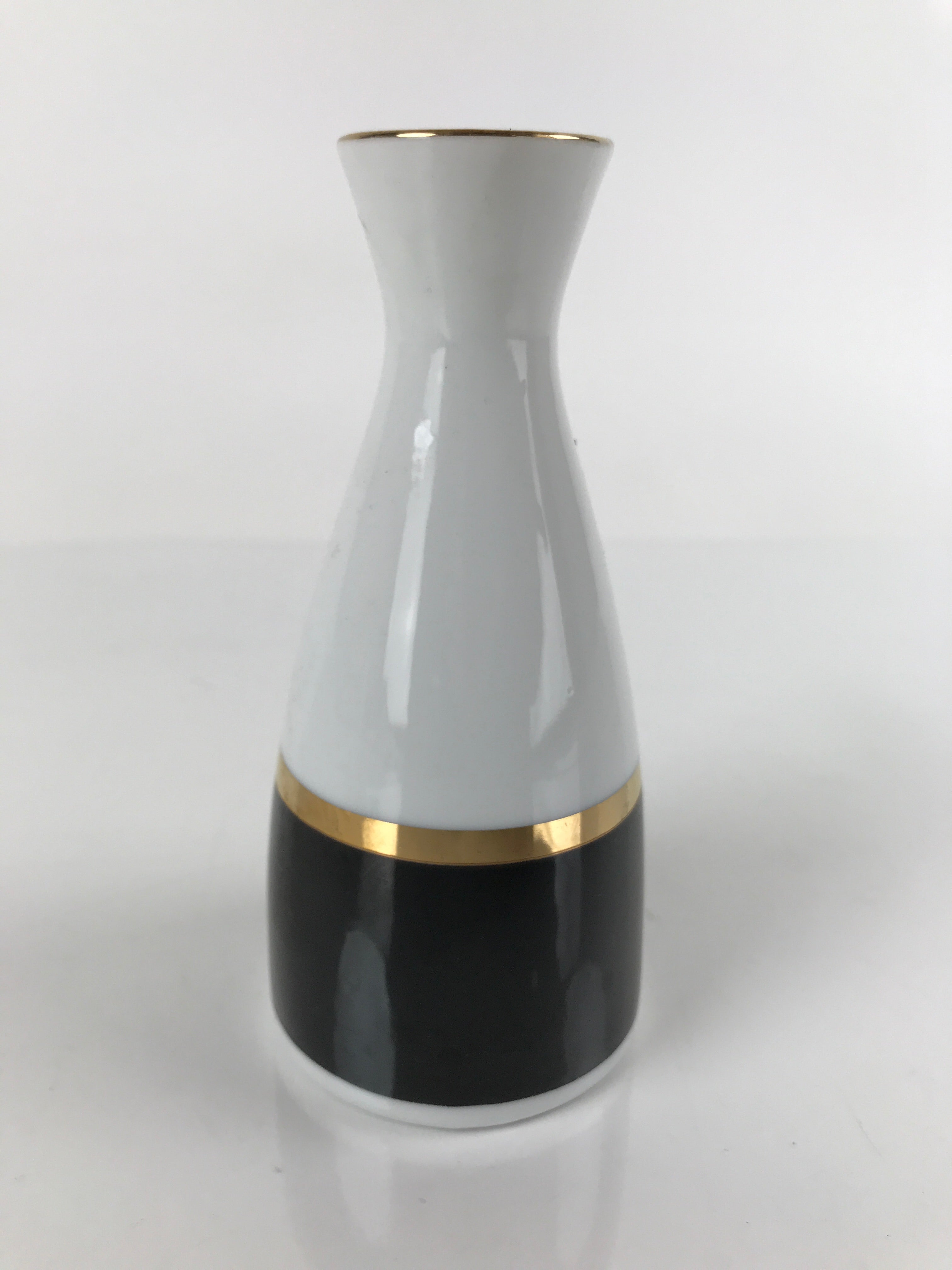 Japanese Porcelain Sake Bottle Tokkuri Vtg Ichi-Go Simple Black Gold White TS639