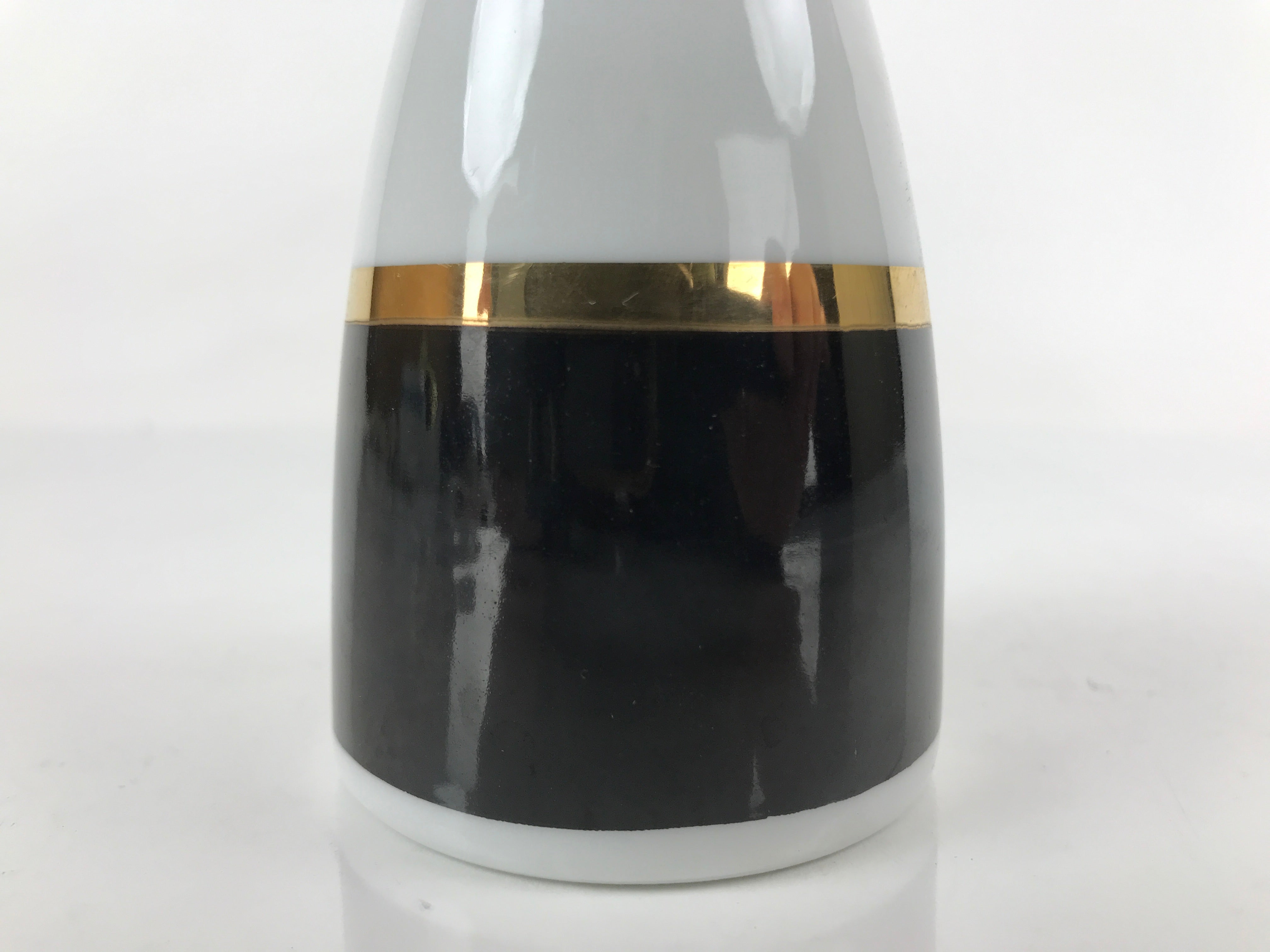 Japanese Porcelain Sake Bottle Tokkuri Vtg Ichi-Go Simple Black Gold White TS639