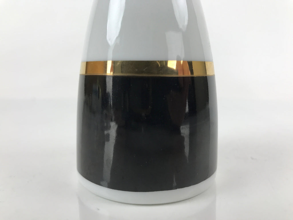 Japanese Porcelain Sake Bottle Tokkuri Vtg Ichi-Go Simple Black Gold White TS639