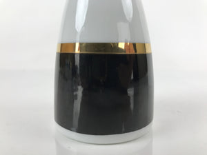 Japanese Porcelain Sake Bottle Tokkuri Vtg Ichi-Go Simple Black Gold White TS639