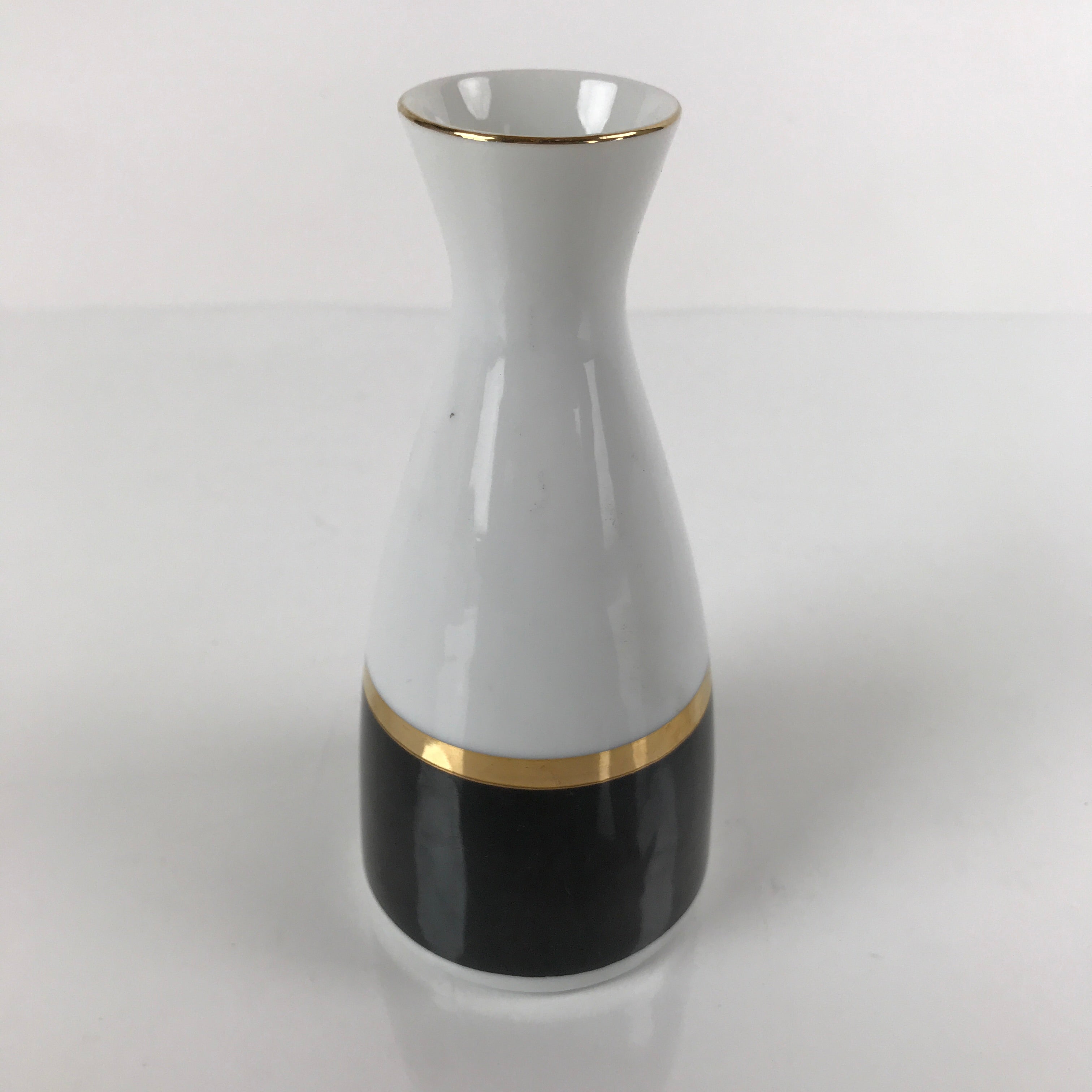Japanese Porcelain Sake Bottle Tokkuri Vtg Ichi-Go Simple Black Gold White TS639