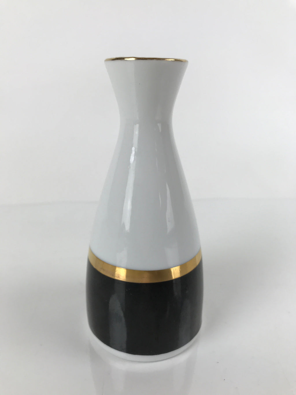 Japanese Porcelain Sake Bottle Tokkuri Vtg Ichi-Go Simple Black Gold White TS640