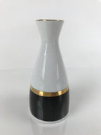 Japanese Porcelain Sake Bottle Tokkuri Vtg Ichi-Go Simple Black Gold White TS640