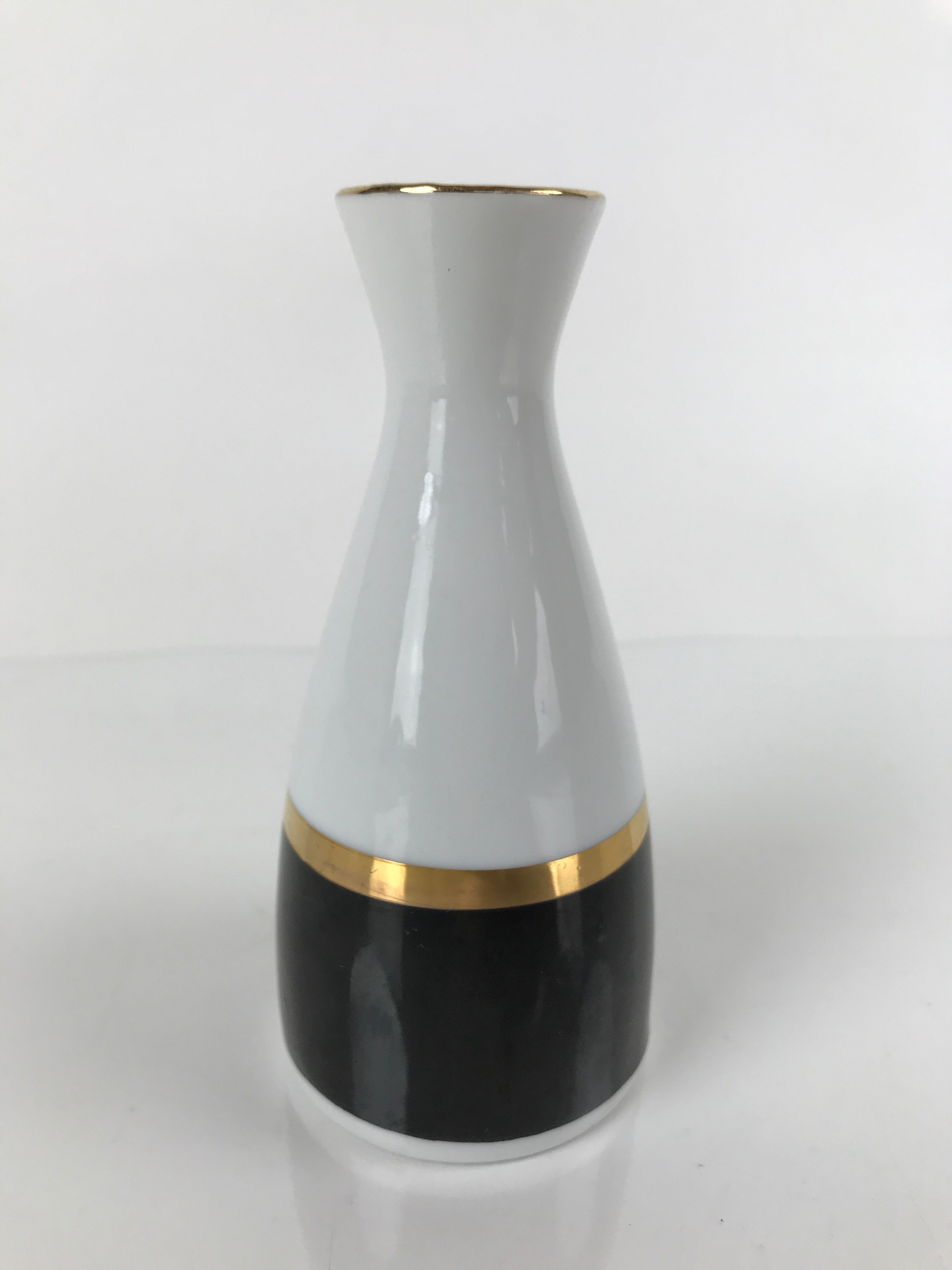 Japanese Porcelain Sake Bottle Tokkuri Vtg Ichi-Go Simple Black Gold White TS640