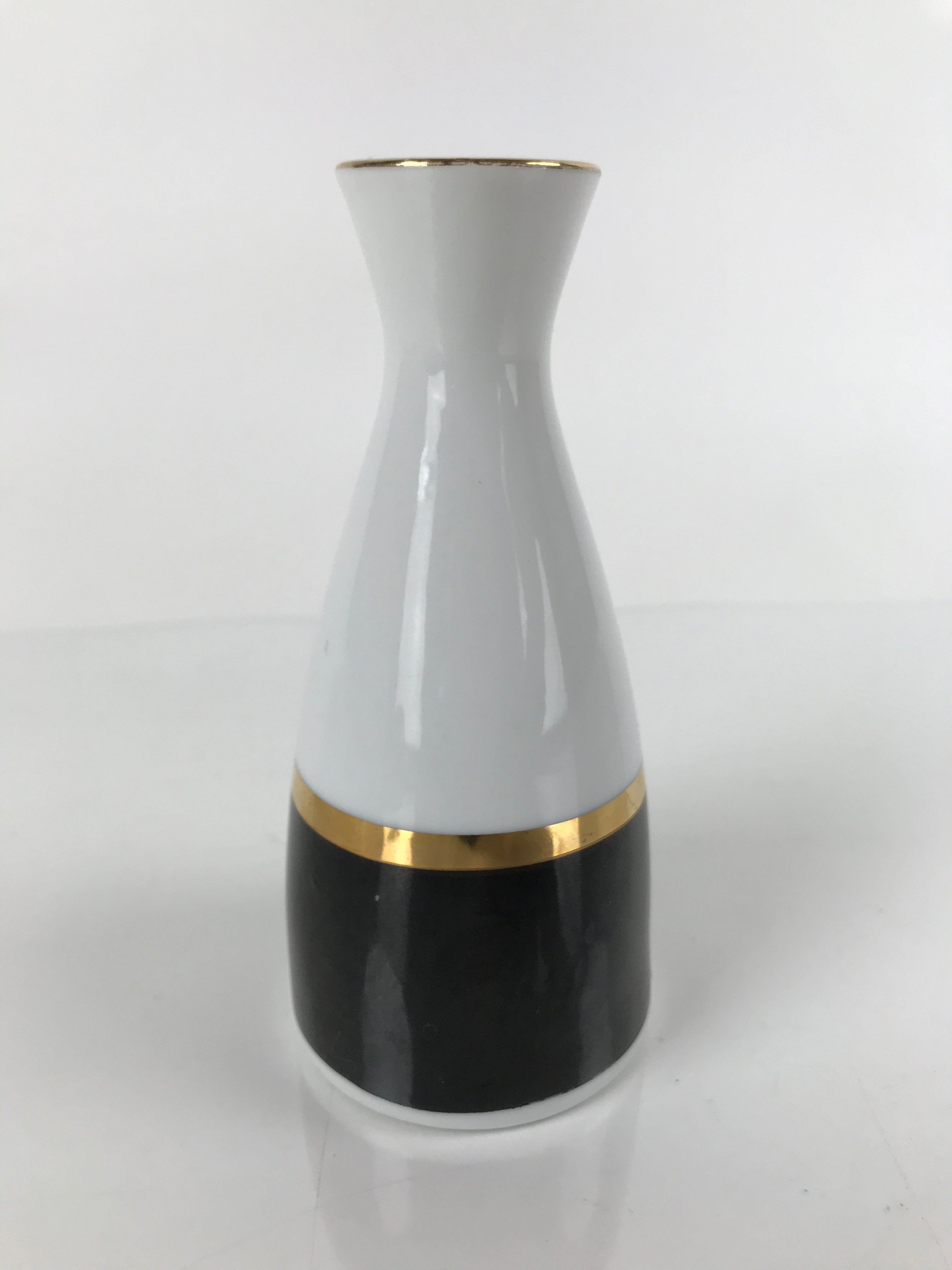 Japanese Porcelain Sake Bottle Tokkuri Vtg Ichi-Go Simple Black Gold White TS640