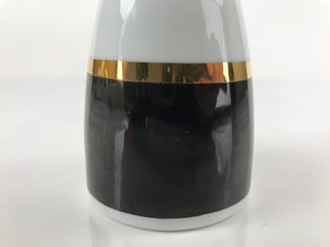 Japanese Porcelain Sake Bottle Tokkuri Vtg Ichi-Go Simple Black Gold White TS640