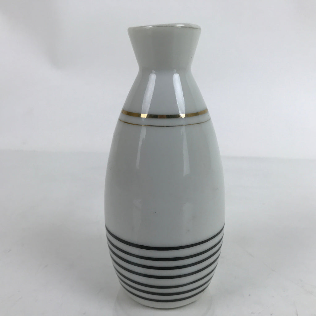 Japanese Porcelain Sake Bottle Tokkuri Vtg Ichi-Go White Gold Black Lines TS716