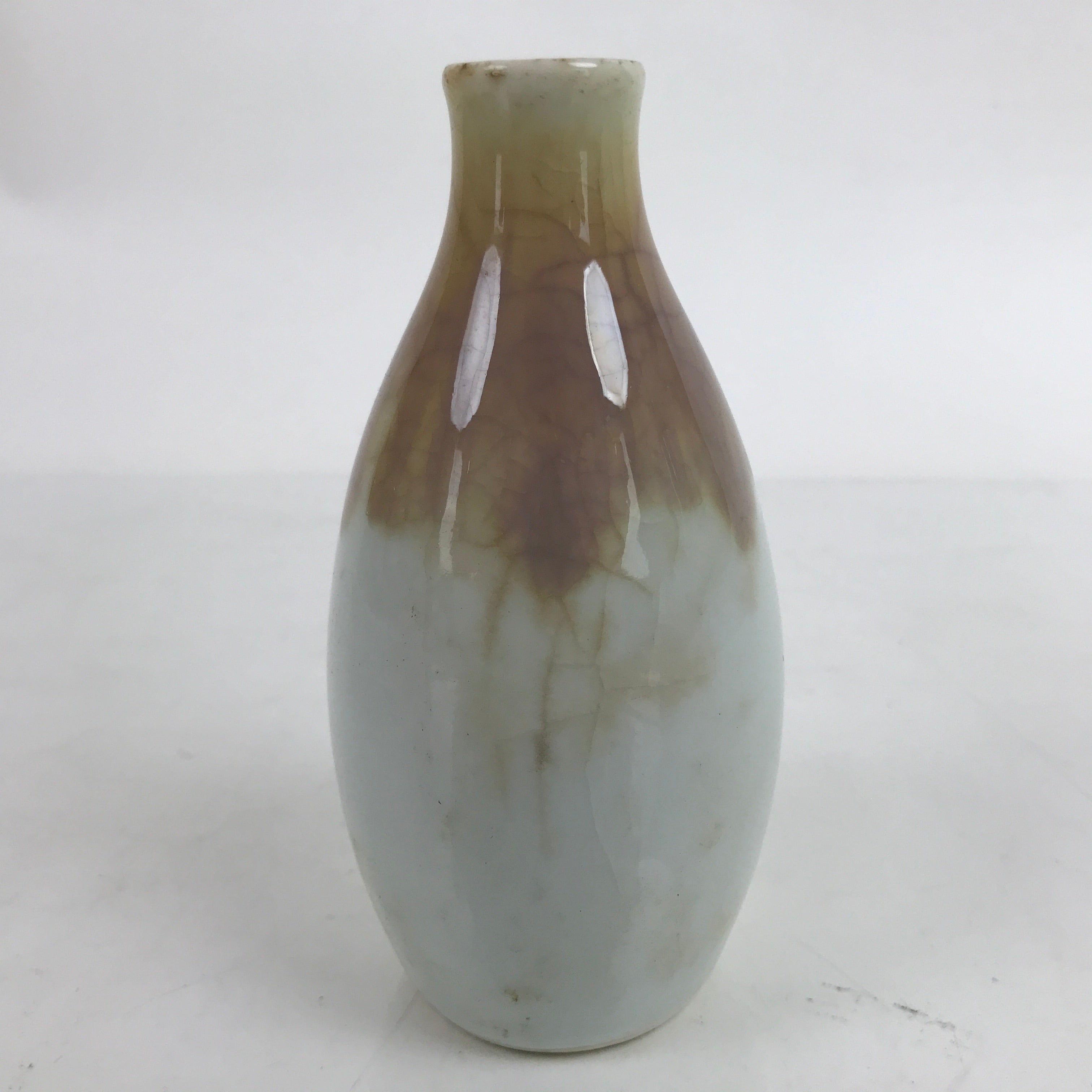 Japanese Porcelain Sake Bottle Tokkuri Vtg Ichi-Go White Rosy Pink Crackle TS710