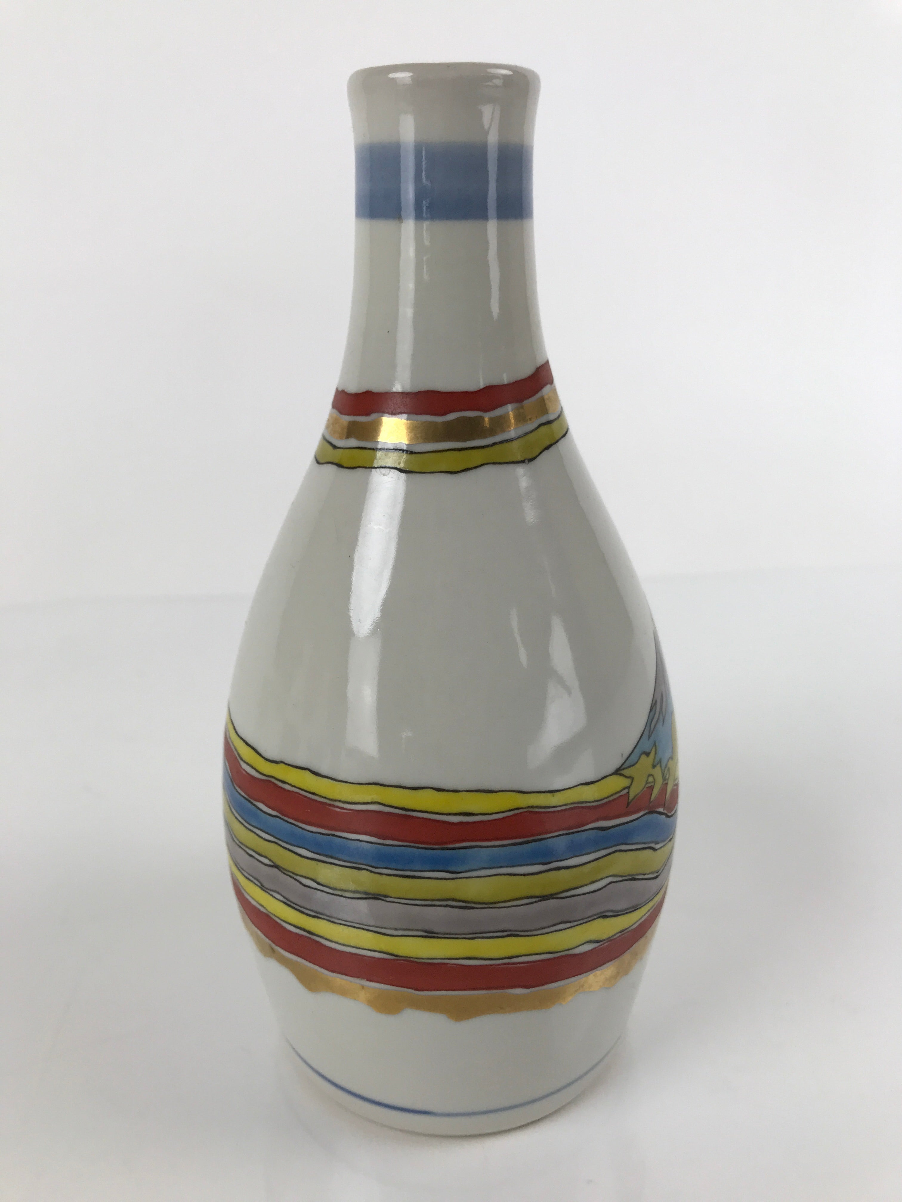 Japanese Porcelain Sake Bottle Tokkuri Vtg Jun Takekoshi Mt. Fuji Gold TS644