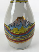 Japanese Porcelain Sake Bottle Tokkuri Vtg Jun Takekoshi Mt. Fuji Gold TS644