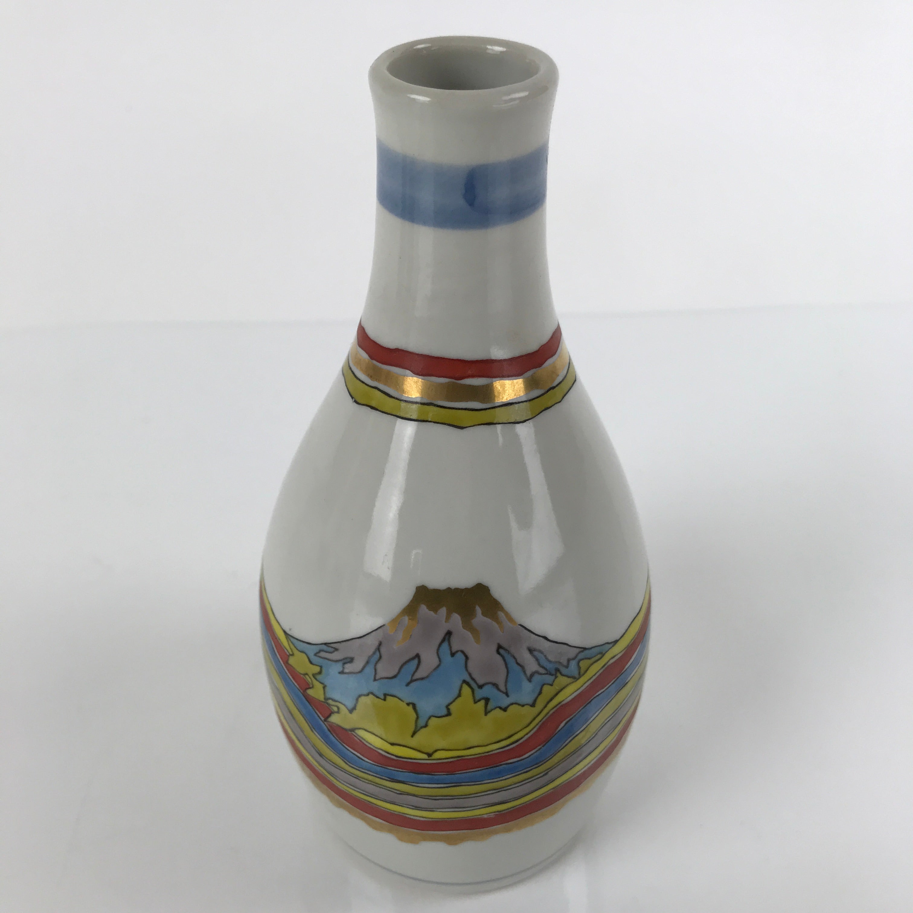 Japanese Porcelain Sake Bottle Tokkuri Vtg Jun Takekoshi Mt. Fuji Gold TS644
