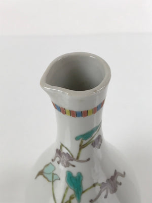 Japanese Porcelain Sake Bottle Tokkuri Vtg Jun Takekoshi Purple Flowers TS642