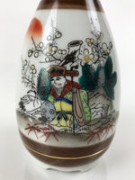 Japanese Porcelain Sake Bottle Tokkuri Vtg Jurojin 7 Lucky Gods Scenery TS636