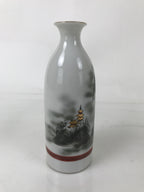 Japanese Porcelain Sake Bottle Tokkuri Vtg Mountains House Pagoda Fog TS772