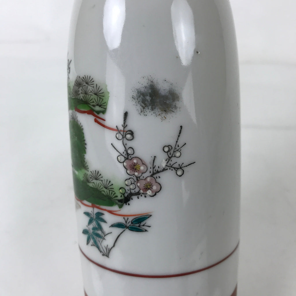 Japanese Porcelain Sake Bottle Tokkuri Vtg Plum Blossoms Pine Tree Bamboo TS773