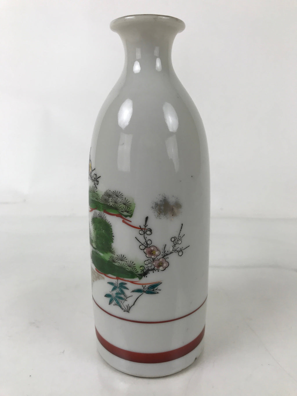 Japanese Porcelain Sake Bottle Tokkuri Vtg Plum Blossoms Pine Tree Bamboo TS773