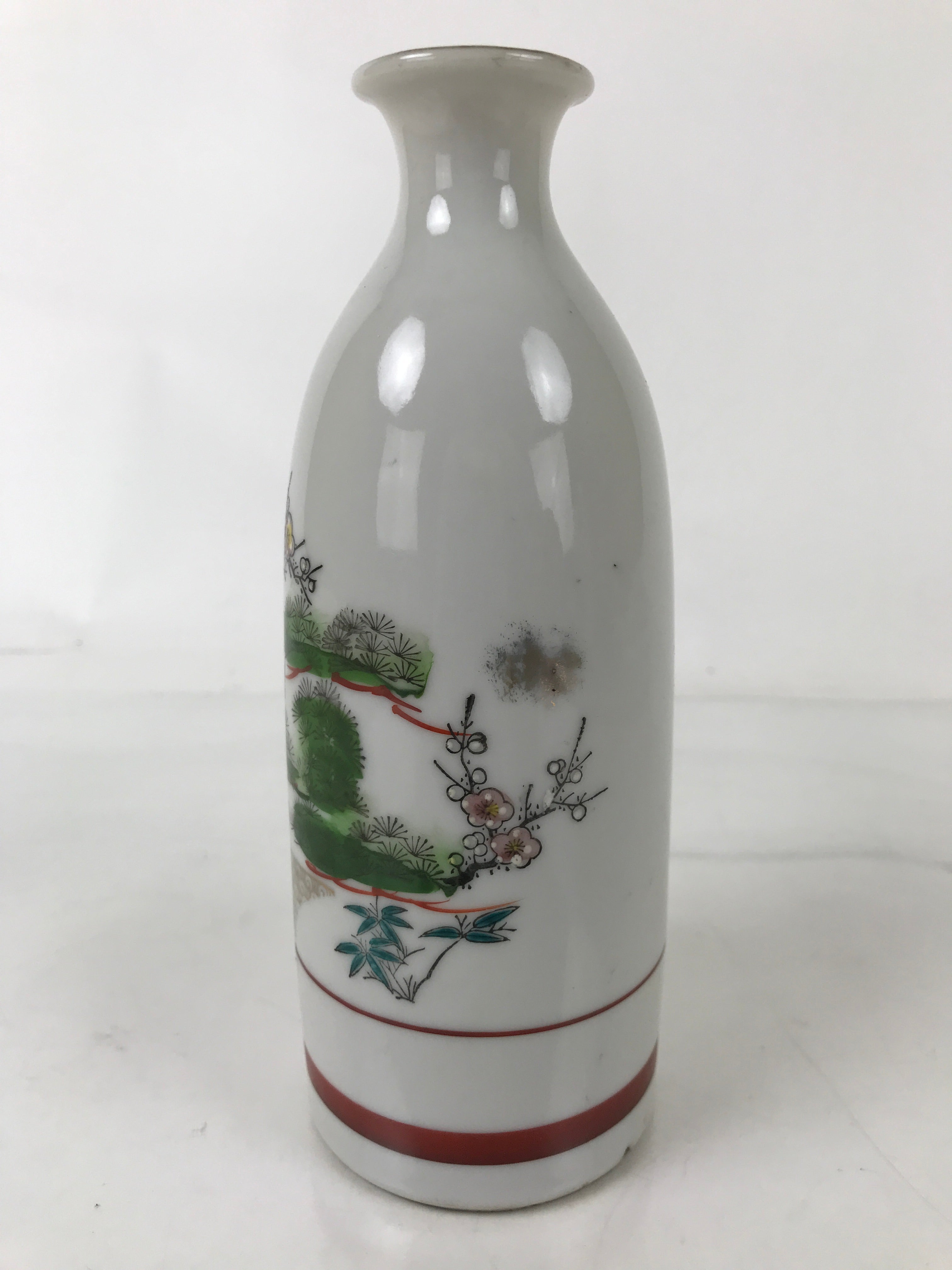 Japanese Porcelain Sake Bottle Tokkuri Vtg Plum Blossoms Pine Tree Bamboo TS773