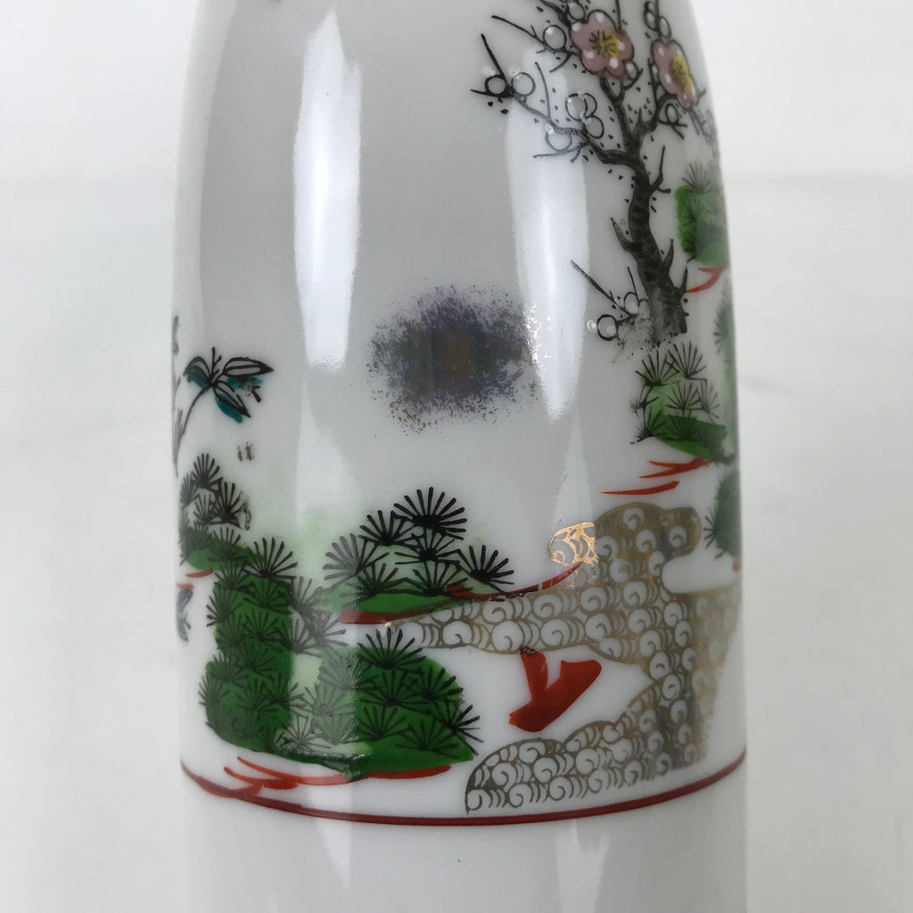 Japanese Porcelain Sake Bottle Tokkuri Vtg Plum Blossoms Pine Tree Bamboo TS773