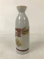 Japanese Porcelain Sake Bottle Tokkuri Vtg Plum Blossoms Tanka Poem Red TS771
