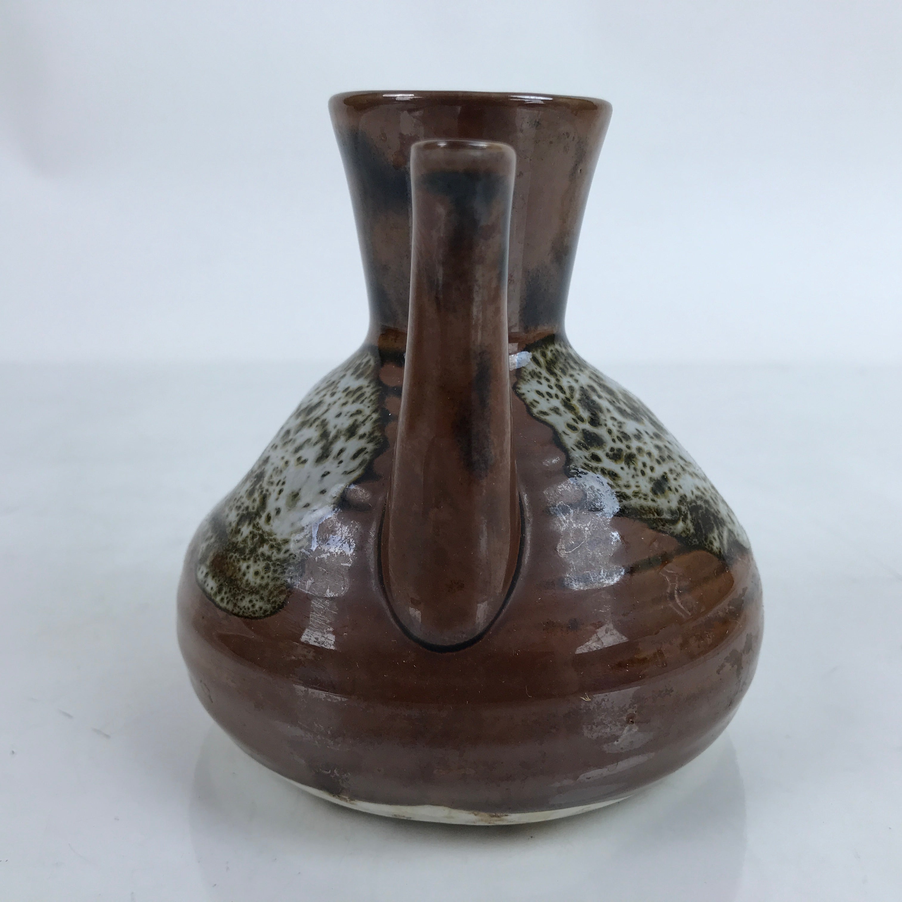 Japanese Porcelain Sake Bottle Tokkuri Vtg Pouring Vessel Brown White TS693