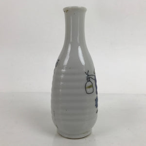 Japanese Porcelain Sake Bottle Tokkuri Vtg Samurai Man White Blue TS725