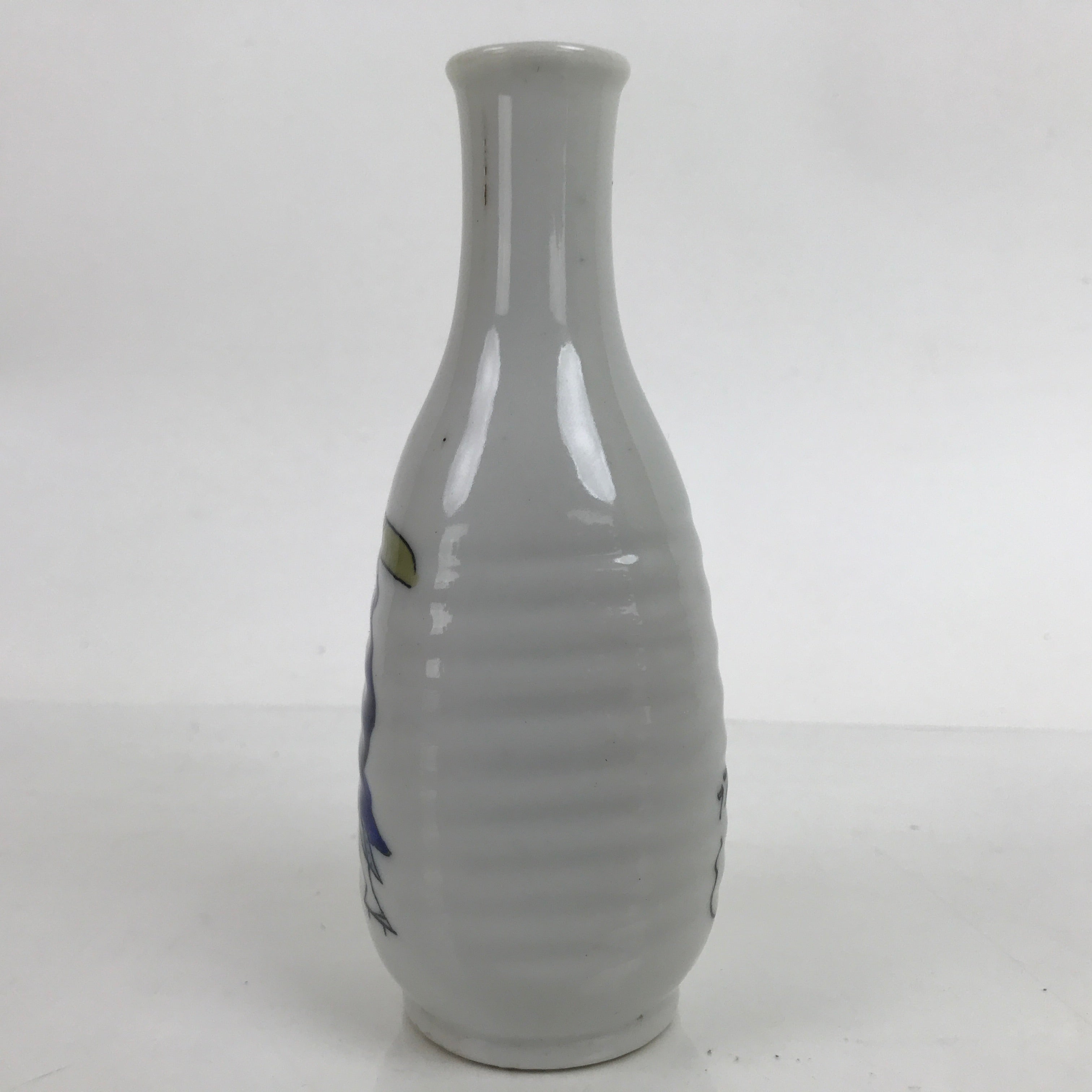 Japanese Porcelain Sake Bottle Tokkuri Vtg Samurai Man White Blue TS725