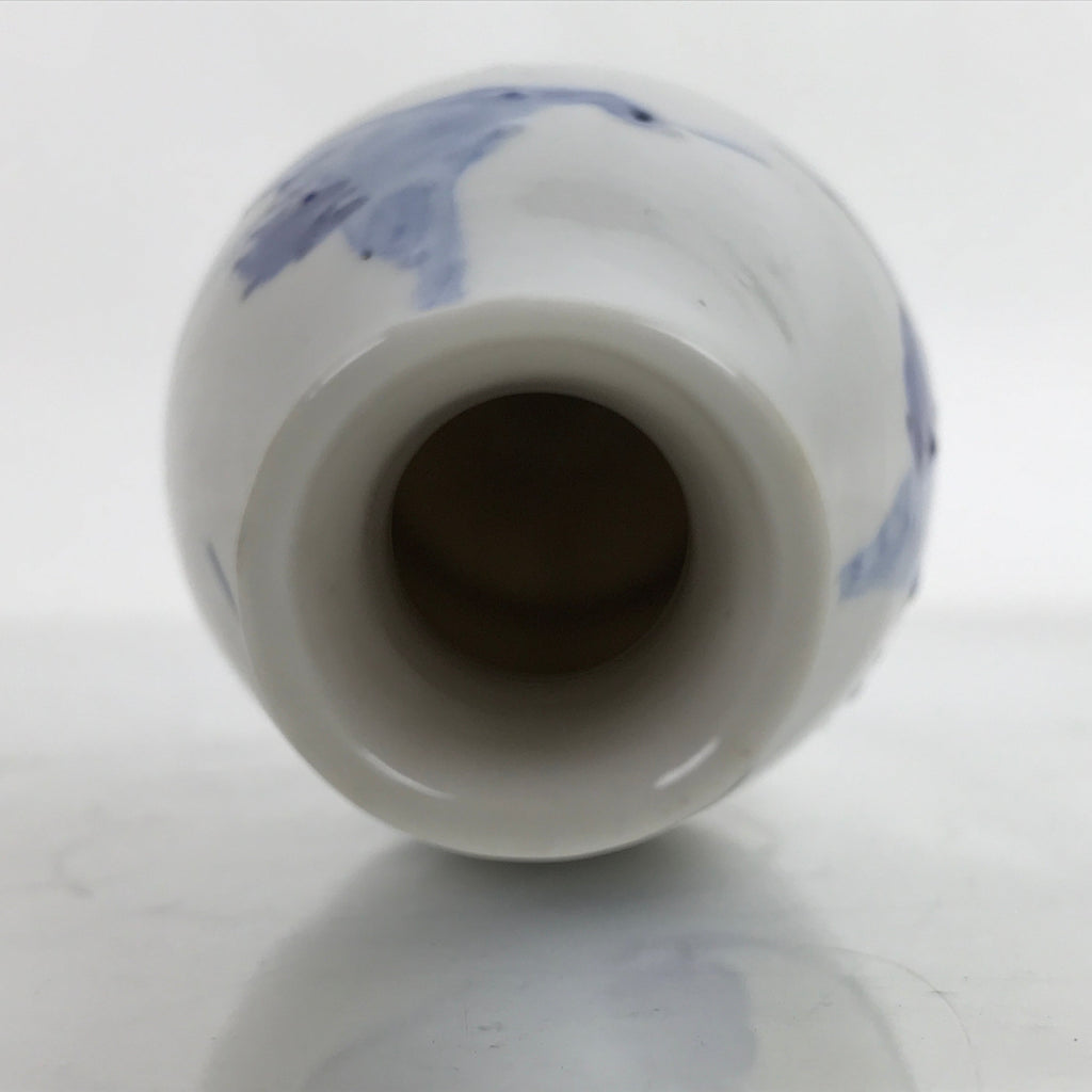 Japanese Porcelain Sake Bottle Tokkuri Vtg Tsuru Cranes White Blue TS728
