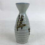Japanese Porcelain Sake Bottle Tokkuri Vtg Wavy Grip Calligraphy White TS724