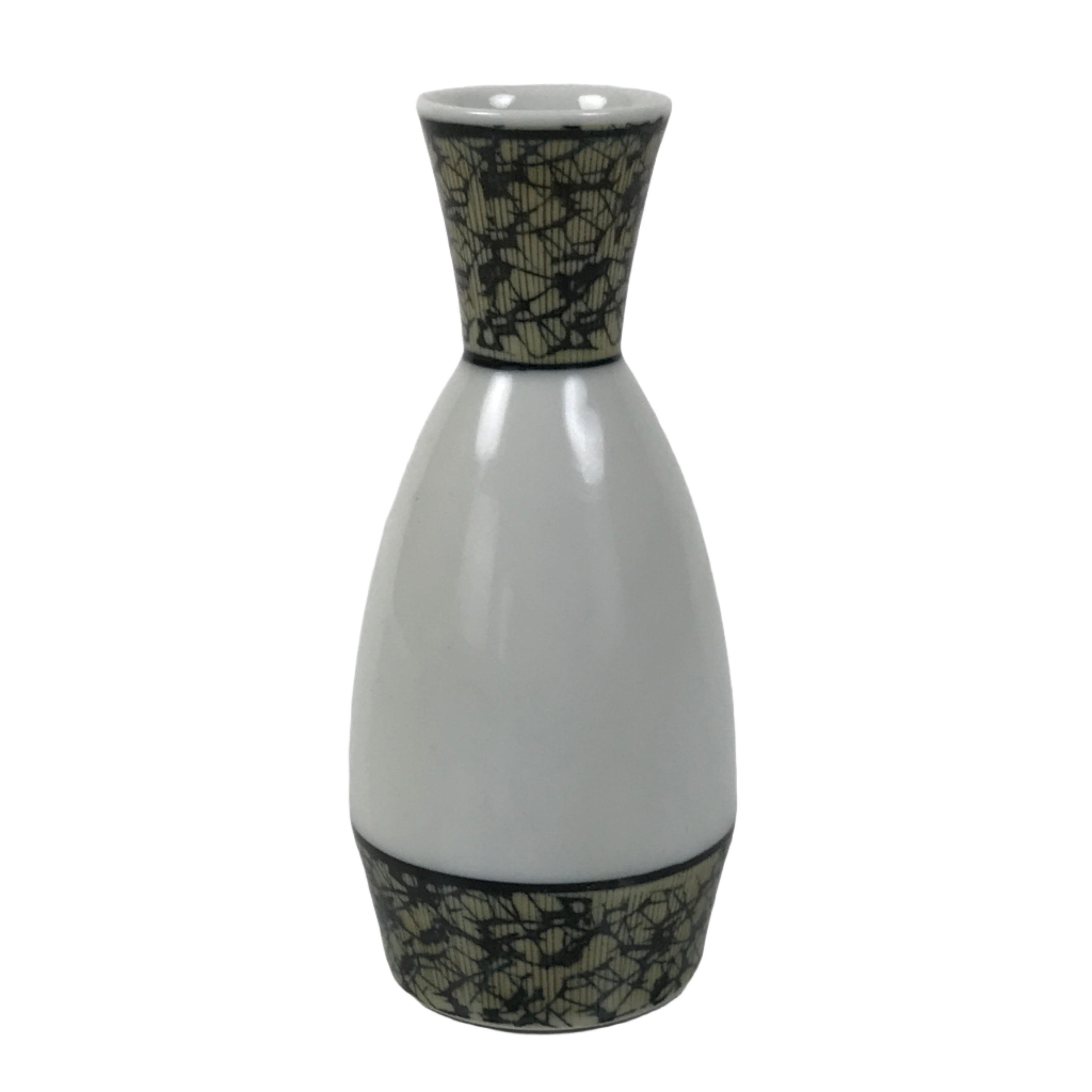 Japanese Porcelain Sake Bottle Tokkuri Vtg White Black Brown Abstract Line TS844