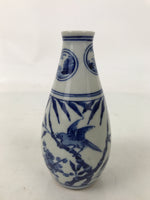 Japanese Porcelain Sake Bottle Tokkuri Vtg White Blue Sometsuke Pine Plum TS825