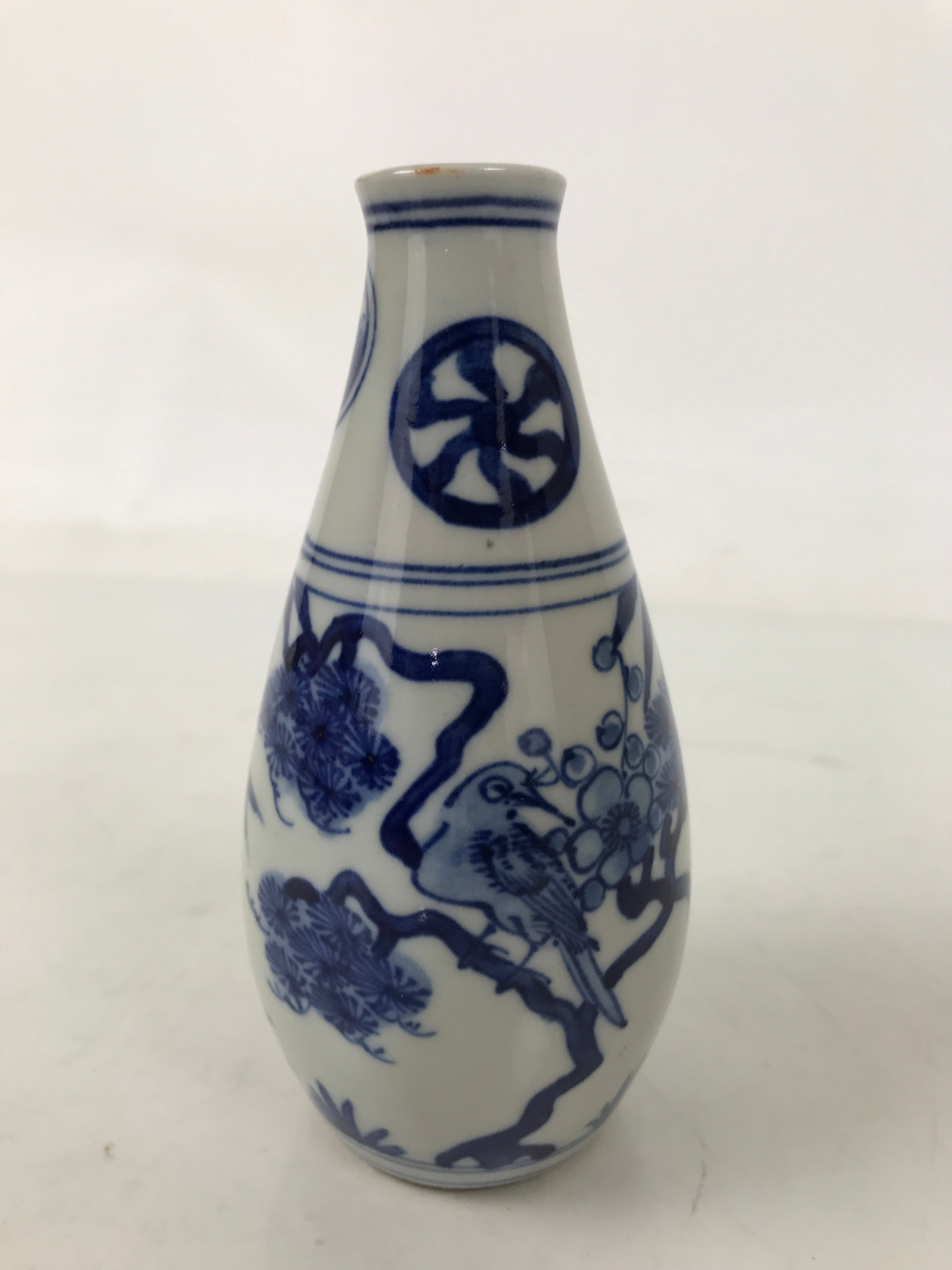 Japanese Porcelain Sake Bottle Tokkuri Vtg White Blue Sometsuke Pine Plum TS825