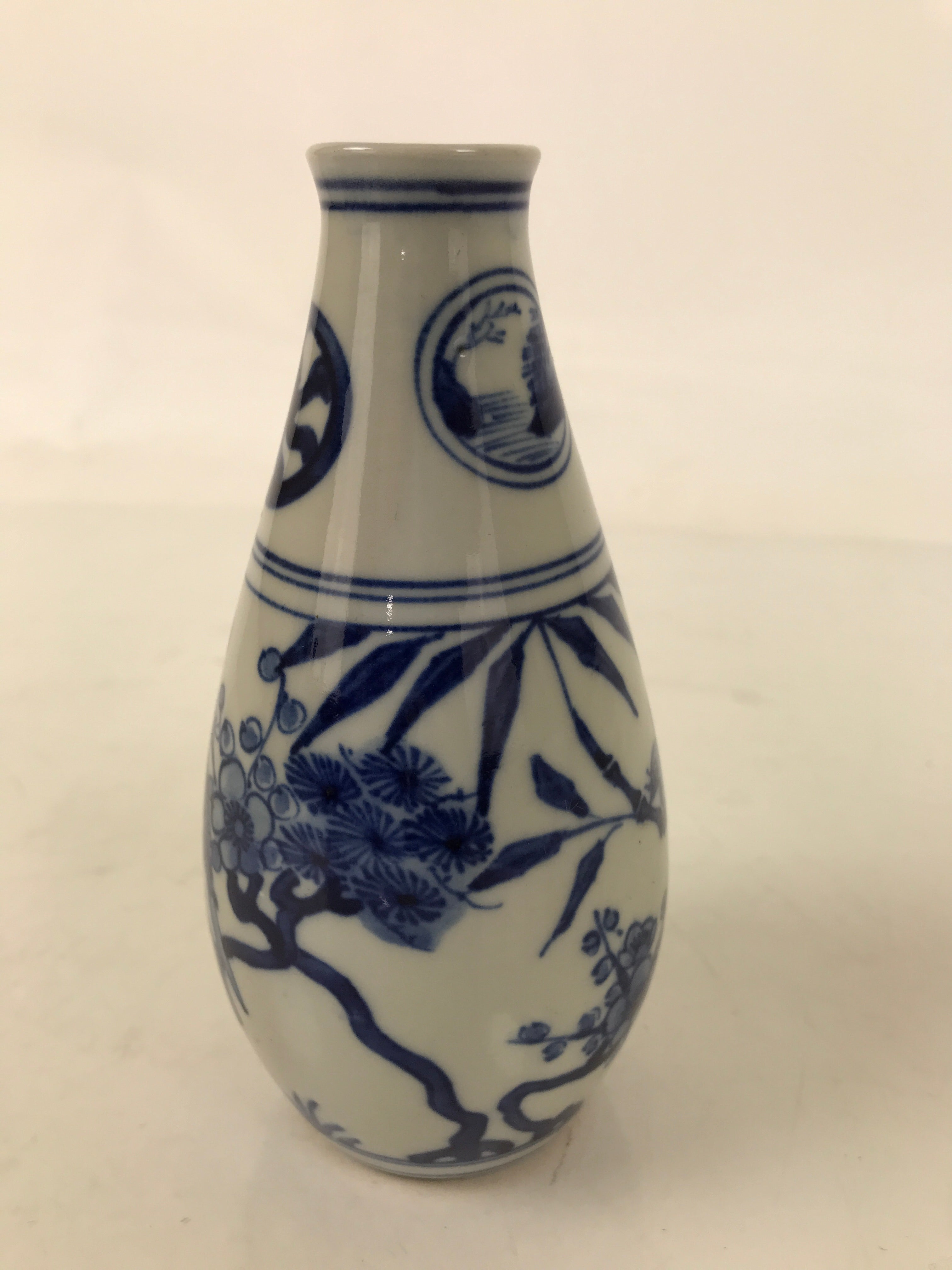 Japanese Porcelain Sake Bottle Tokkuri Vtg White Blue Sometsuke Pine Plum TS825
