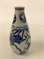 Japanese Porcelain Sake Bottle Tokkuri Vtg White Blue Sometsuke Pine Plum TS825