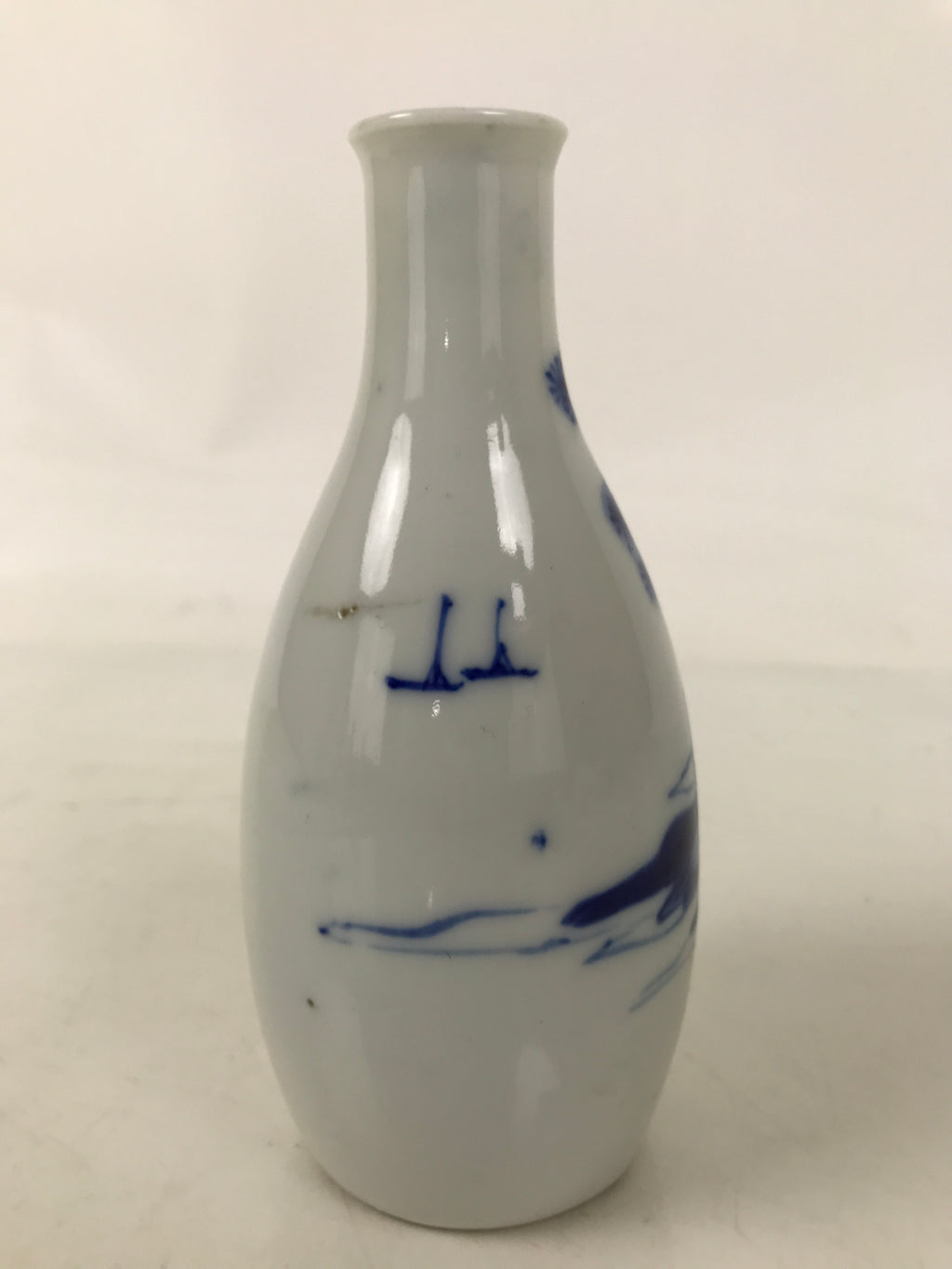 Japanese Porcelain Sake Bottle Tokkuri Vtg White Blue Sometsuke Pine Tree TS826