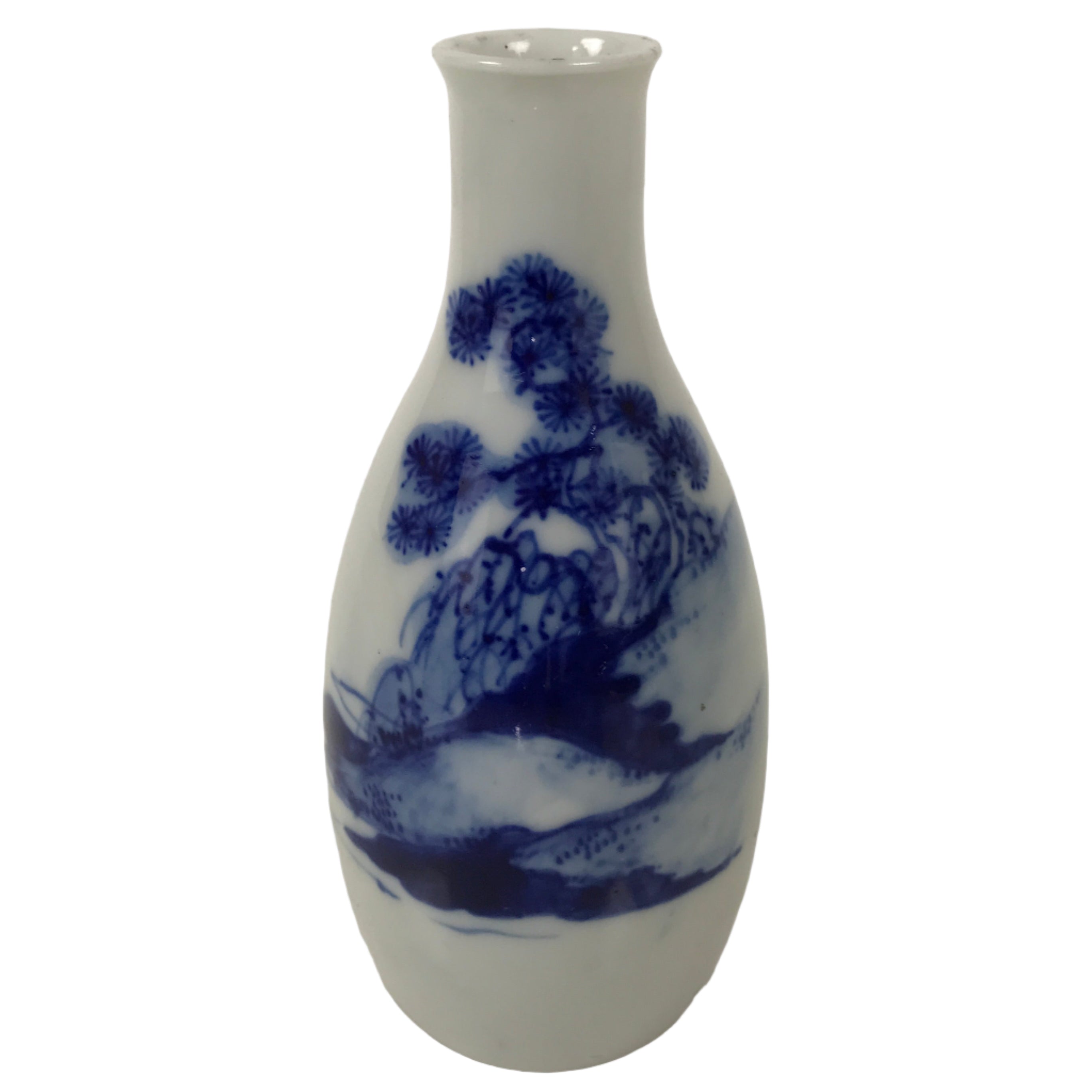 Japanese Porcelain Sake Bottle Tokkuri Vtg White Blue Sometsuke Pine Tree TS826