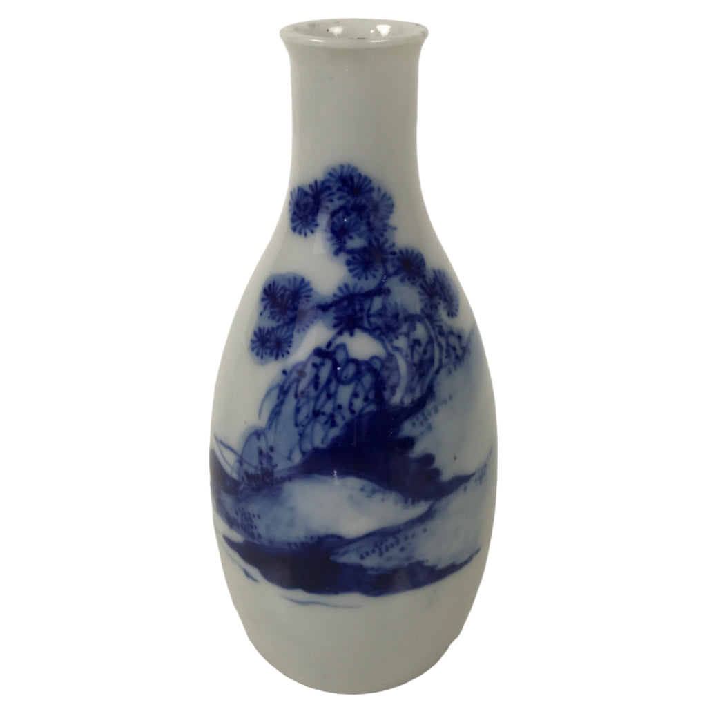 Japanese Porcelain Sake Bottle Tokkuri Vtg White Blue Sometsuke Pine Tree TS826