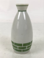 Japanese Porcelain Sake Bottle Tokkuri Vtg White Green Line Brick Pattern TS823