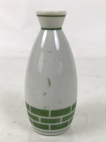 Japanese Porcelain Sake Bottle Tokkuri Vtg White Green Line Brick Pattern TS823