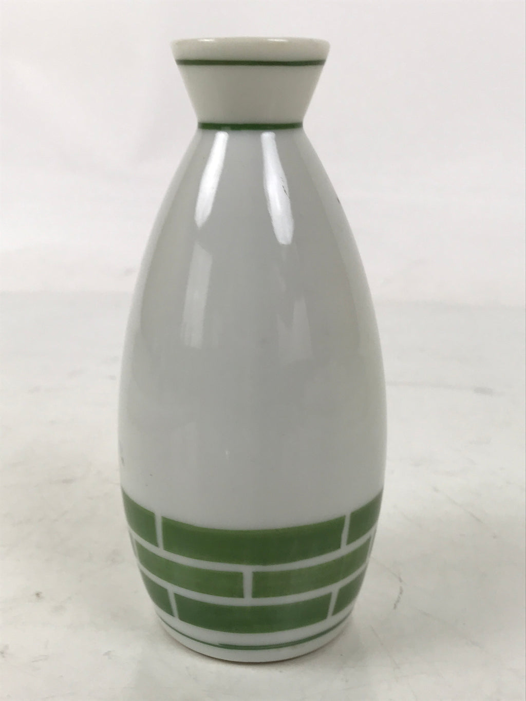 Japanese Porcelain Sake Bottle Tokkuri Vtg White Green Line Brick Pattern TS823
