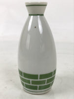 Japanese Porcelain Sake Bottle Tokkuri Vtg White Green Line Brick Pattern TS823