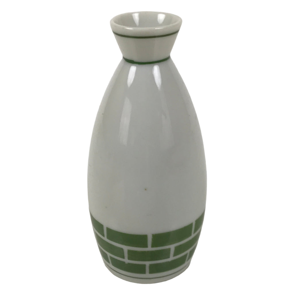 Japanese Porcelain Sake Bottle Tokkuri Vtg White Green Line Brick Pattern TS823
