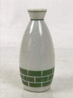 Japanese Porcelain Sake Bottle Tokkuri Vtg White Green Line Brick Pattern TS824