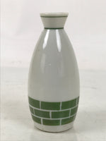 Japanese Porcelain Sake Bottle Tokkuri Vtg White Green Line Brick Pattern TS824
