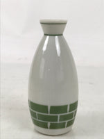 Japanese Porcelain Sake Bottle Tokkuri Vtg White Green Line Brick Pattern TS824