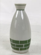 Japanese Porcelain Sake Bottle Tokkuri Vtg White Green Line Brick Pattern TS824