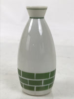 Japanese Porcelain Sake Bottle Tokkuri Vtg White Green Line Brick Pattern TS824