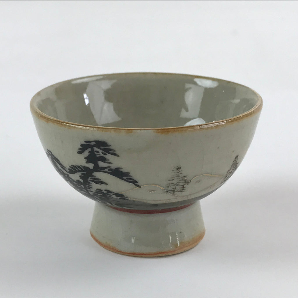 Japanese Porcelain Sake Cup Kutani Ware Beige Gold Guinomi Mountain Forest G85