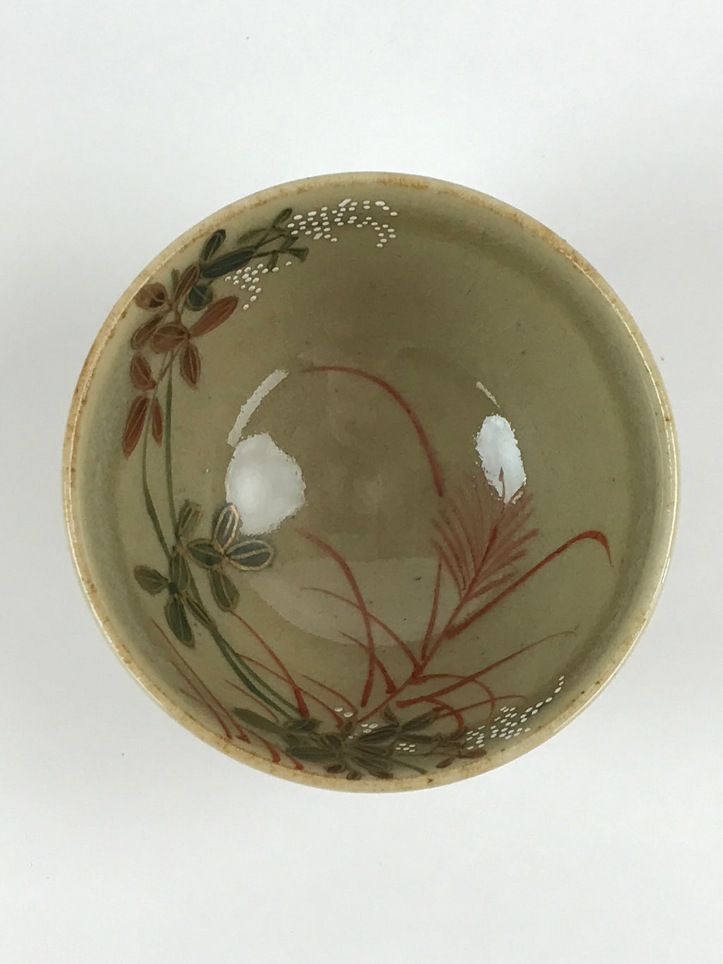 Japanese Porcelain Sake Cup Kutani Ware Dragonfly Plants Guinomi Beige Blue G86